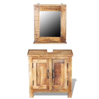 vidaXL Mueble De Ba&ntilde;o Con Espejo De Madera Maciza De Mango Vidaxl