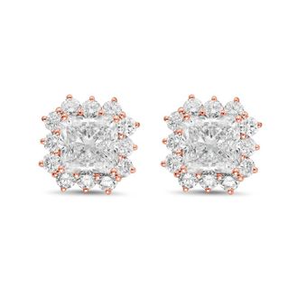 Diana M. Jewels 14kt rose gold 9cts lab grown Radiant Cut Diamond Halo Earrings