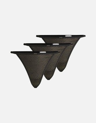 HUGO BOSS Womens 3-Pack Gold Stripe Strings Gift Set, Black/gold - Size: 14