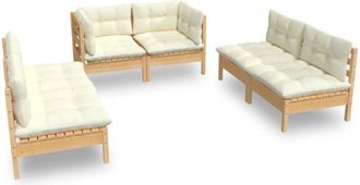 vidaXL Muebles De Jard&iacute;n 6 Pzas Y Cojines Madera Maciza De Pino Crema Vidaxl