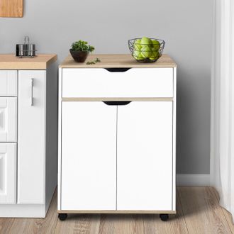 IDMarket Cosy Aparador Con Caj&oacute;n De Madera Blanca Y Estantes De Haya L.60 Cm