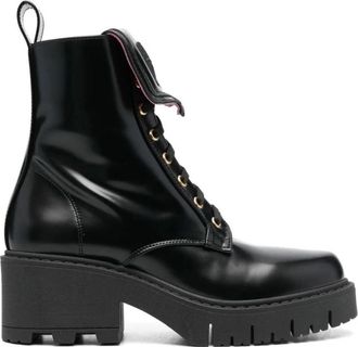 Chiara Ferragni Zwarte enkellaarsjes voor vrouwen - Dames - Veterlaarzen - Zwart - 41 EU - Leer - Schoenen