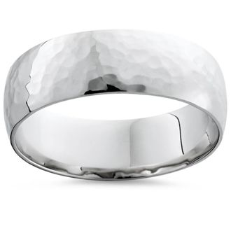 Pompeii3 7mm Polished Hammered Wedding Band 10K White Gold Size Selectable