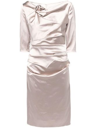 Talbot Runhof draped detailing dress - women - Acetate/Polyamide/Elastane/Polyester/Viscose - 36 - Neutrals