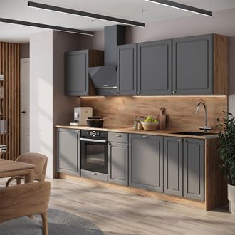 Vicco Mueble De Cocina Fame-line, Antracita-oro Landhaus/roble Dorado, 280 Cm, Et Roble, Vicco