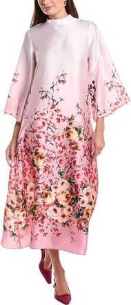 Teri Jon by Rickie Freeman Twill Mandarin Neck Border Print Midi Dress