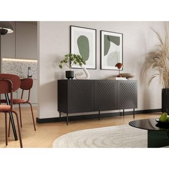 Dmora Aparador Stilo, Estante Unico, 3 Puertas, 3 Compartimentos, 150.5x42x75h Cm Negro