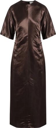 Loulou Studio Linnen Zijden Jurken - Dames - Maxi kleedjes - Bruin - S - Linnen - Kleedjes