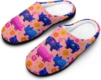 Generic Spring Flowers Pigs Mens House Slippers Memory Foam Washable Cotton Slip on Home Shoes