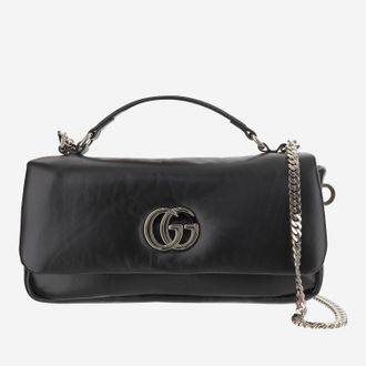 Gucci Womens Padded Leather Handbag With Double G Emblem Black Handbags Hand Bags
