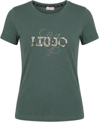 Liu Jo T-shirt met ronde hals - Dames - T-shirts - Groen - S - Katoen - Tops