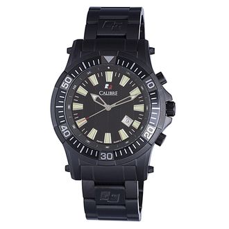 Calibre Mens Hawk Date Swiss Made Movement Watch Black Stainless Steel Strap Dial - One Size