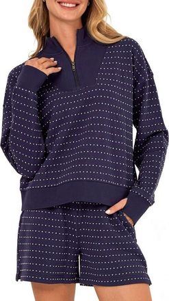 Threads 4 Thought Kindra Embroidered Dot Quarter Zip Top in Stargazer/Ecru at Nordstrom, Size X-Small