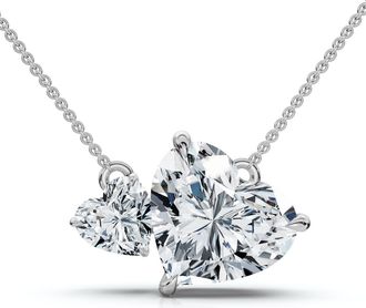 Pompeii3 Certified 1/2Ct Heart Cut Two Stone Forever Us Pendant 14k Gold Lab Grown