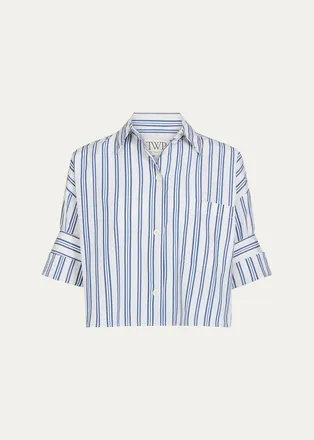 TWP Next Ex Cropped Cotton Poplin Shirt