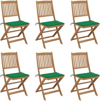 vidaXL Sillas De Jard&iacute;n Plegables Con Cojines 6 Pcs Acacia Masiva