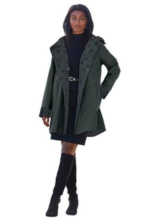 Jessica London Reversible A-Line Raincoat in Dark Charcoal Dot at Nordstrom, Size 30