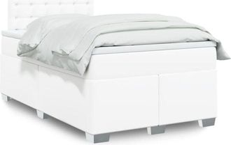 vidaXL Vidaxl - Cama Box Spring Con Colch&oacute;n Cuero Sint&eacute;tico Blanco 120x200 Cm