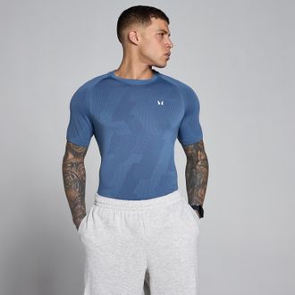 MyProtein Camiseta sin costuras Tempo Pillar Graphic para hombre de MP - Azul pizarra - XS