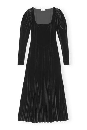 Ganni Black Velvet Jersey Maxi Dress - Size 0