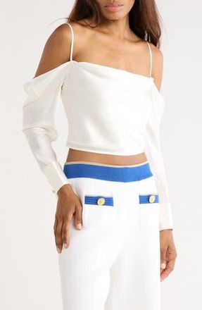 L'agence Cavallo Cold Shoulder Long Sleeve Silk Crop Top in Ivory at Nordstrom Rack, Size X-Small