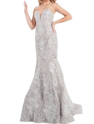 Jovani Strapless Embellished Mermaid Prom Dress In Silver
