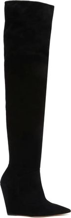 Stuart Weitzman 100mm Saloon wedge pointed-toe over-the-knee boots - women - Suede/Calf Leather/Fabric - 36,5 - Black