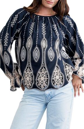 Ciebon Belia Embroidered Top in Black/cream at Nordstrom Rack, Size X-Small