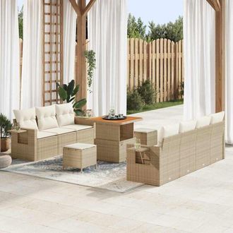 vidaXL Conjunto De Sof&aacute; De Jard&iacute;n 10 Pcs Beige Rat&aacute;n Sint&eacute;tico Vidaxl