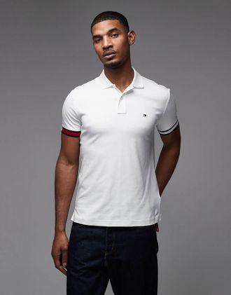 Tommy Hilfiger Polo slim bianca con bordi elasticizzati-Bianco