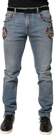 Dolce & Gabbana Blue Embellished Loose Cotton Men Denim Jeans Elastane Clothing