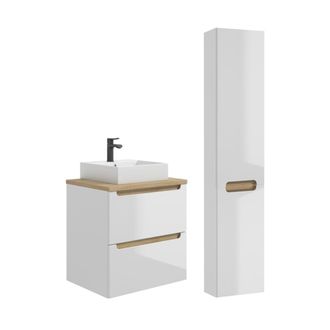 Petits Meubles Set de muebles con lavabo 2 cajones y columna estratificado Blanco