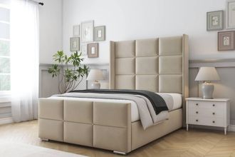 Comfort Beds Charlie Coniston Bed Frame - 50 Upholstered Wingback Headboard in Cream | Size: Single
