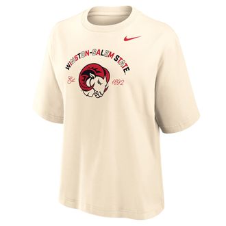 Nike Womens College (Winston-Salem State University) Boxy Cotton T-Shirt in Brown | ZW12573WISA25-NAT