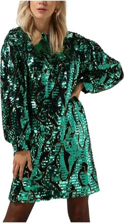 Silvian Heach Korte Glitter Jurk - Dames - Feestkleedjes - Groen - 4XS - Polyester - Kleedjes