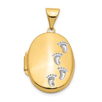 Diamond2Deal 14k Yellow Gold with White Rhodium Footprints Poem on Reverse 17mm Oval Locket