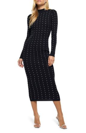 River Island Heatseal Long Sleeve Knit Midi Dress in Black at Nordstrom, Size 6