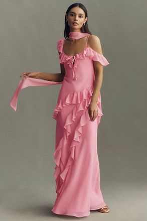 BHLDN Lottie Ruffled Chiffon Gown