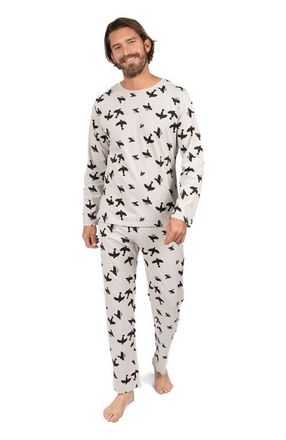 Leveret Mens Loose Fit Cotton Matching Family Pajamas, Animal & Nature Prints in Bird Gray at Nordstrom, Size Xx-Large