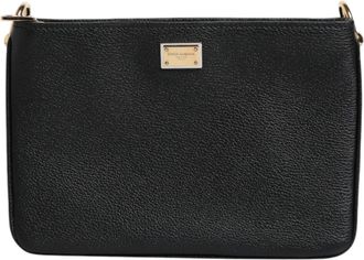 Dolce & Gabbana Black Grain Leather Logo Plaque Clutch Womens Bag (Pre-Owned)