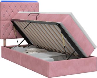 vidaXL Cama De Almacenamiento Led Con Colch&oacute;n Rosa 100 X 200 Cm Vidaxl