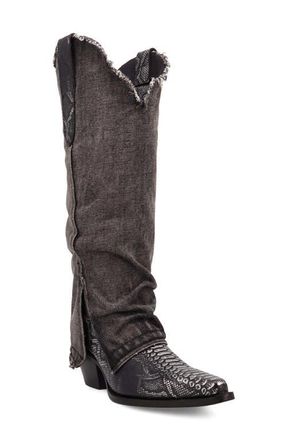 Dingo Knee High Denim & Snakeskin Embossed Western Boot in Black at Nordstrom, Size 9.5