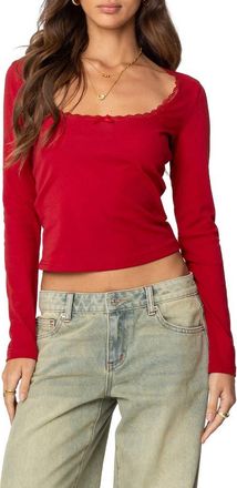 Edikted Mora Lace Trim Knit Top in Red at Nordstrom, Size X-Small