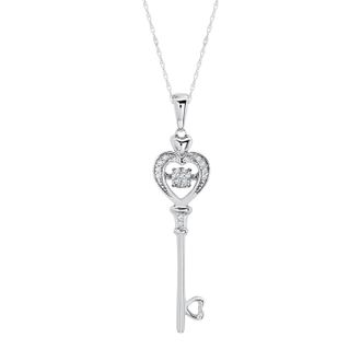 MAX + STONE Sterling Silver Natural Key to Her Heart Dancing Diamond Heart Pendant Necklace