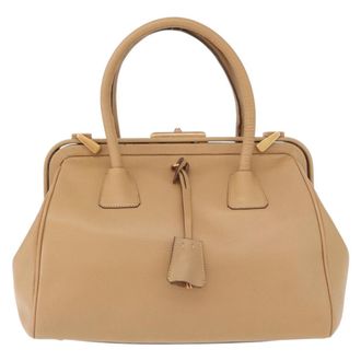 Prada Madras Cerniera Doctor Bag Leather Beige Leather Handbag (Pre-Owned)