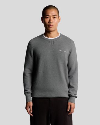 Lyle & Scott Mens Knitted Script Crew Neck Jumper - Grey Cotton - Size X-Large