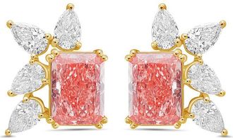 Diana M. Jewels 14kt Yellow Gold 7cts Lab Grown Pink and White Diamond Cluster Earrings