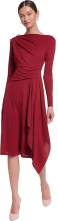 Halston Heritage Long Sleeve Draped Jersey Dress with Hardware in Dark Lava at Nordstrom, Size 12