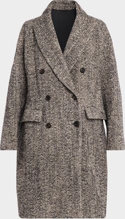 Brunello Cucinelli Maxi Herringbone Double-Breasted Coat
