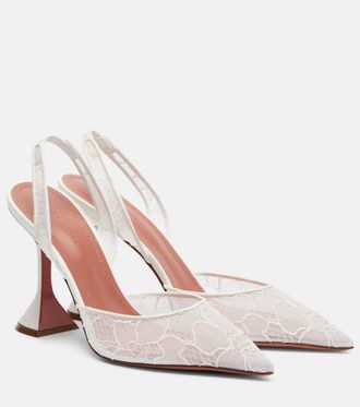 Amina Muaddi Holli leather-trimmed lace slingback pumps